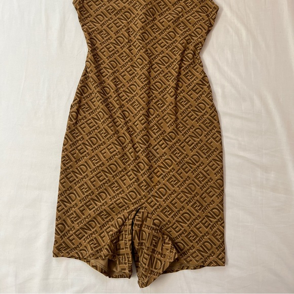 SKIMS x FENDI High Neck Romper Bodysuit Mid Thigh Short Onesie Brown Sleeveless - Picture 2 of 3